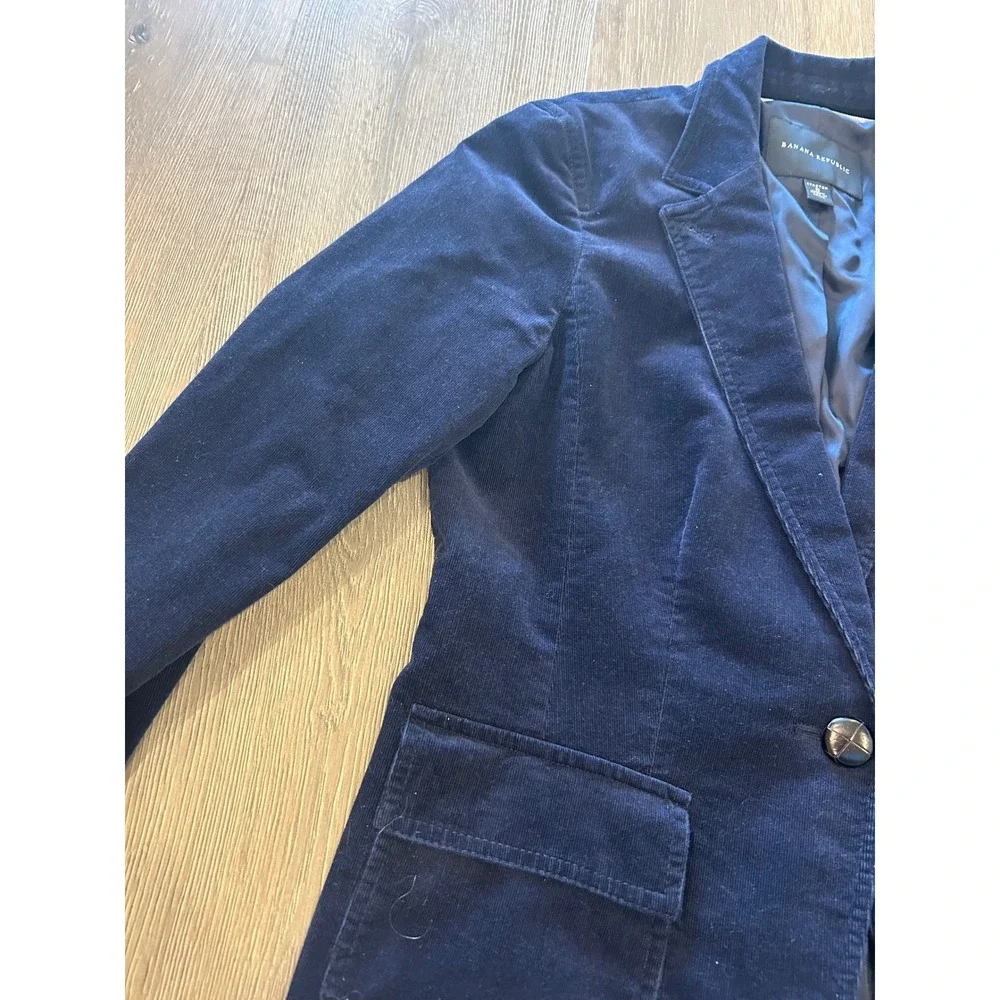 Banana‎ Republic Womens Navy Blue Corduroy Stretch Blazer Jacket Size 8 Button